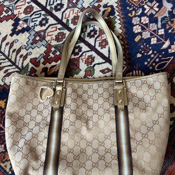 GUCCI GG Canvas Sherry Line Tote Bag Beige Black 139260 - Picture 3 of 16